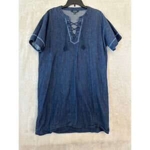 Lauren Ralph Lauren Denim Lace Up Neck Dress 16 L XL Western
